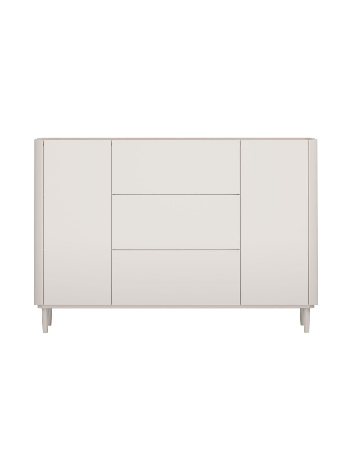 Comodă Elivo 150 cm cashmere cu trei sertare și blat din stejar uleiat