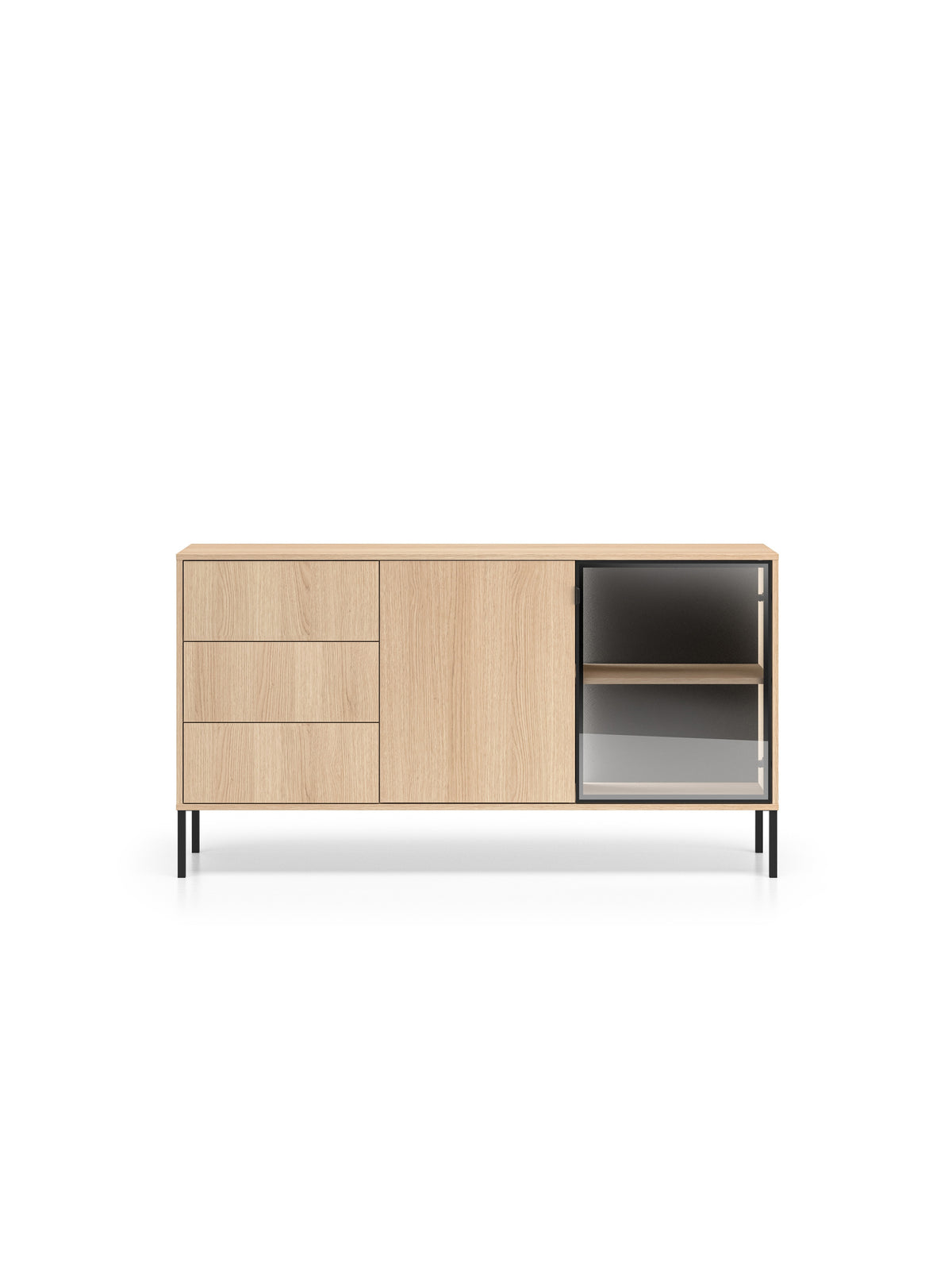 Comodă Harmona 160 cm stejar Lindberg cu 3 sertare și iluminare LED, vedere frontală
