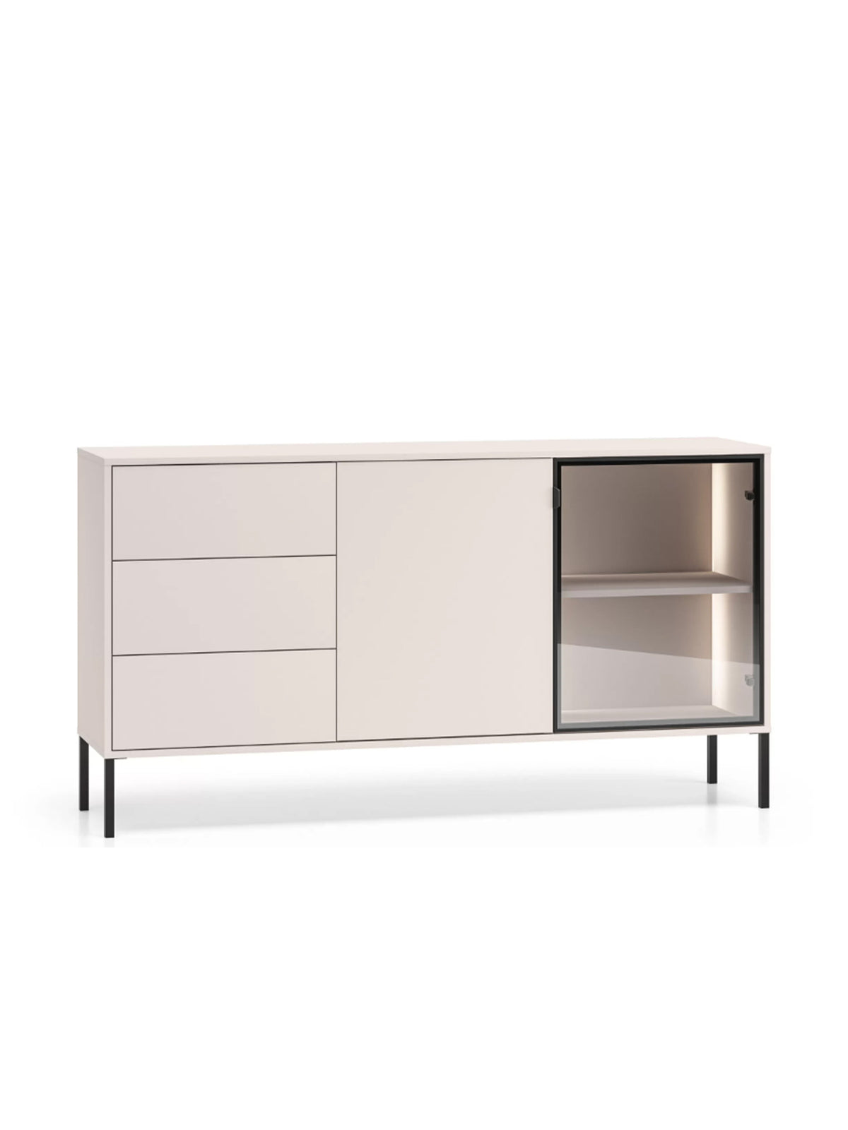 Comodă Harmona 160 cm culoare cașmir cu sertare, uşi și iluminare LED