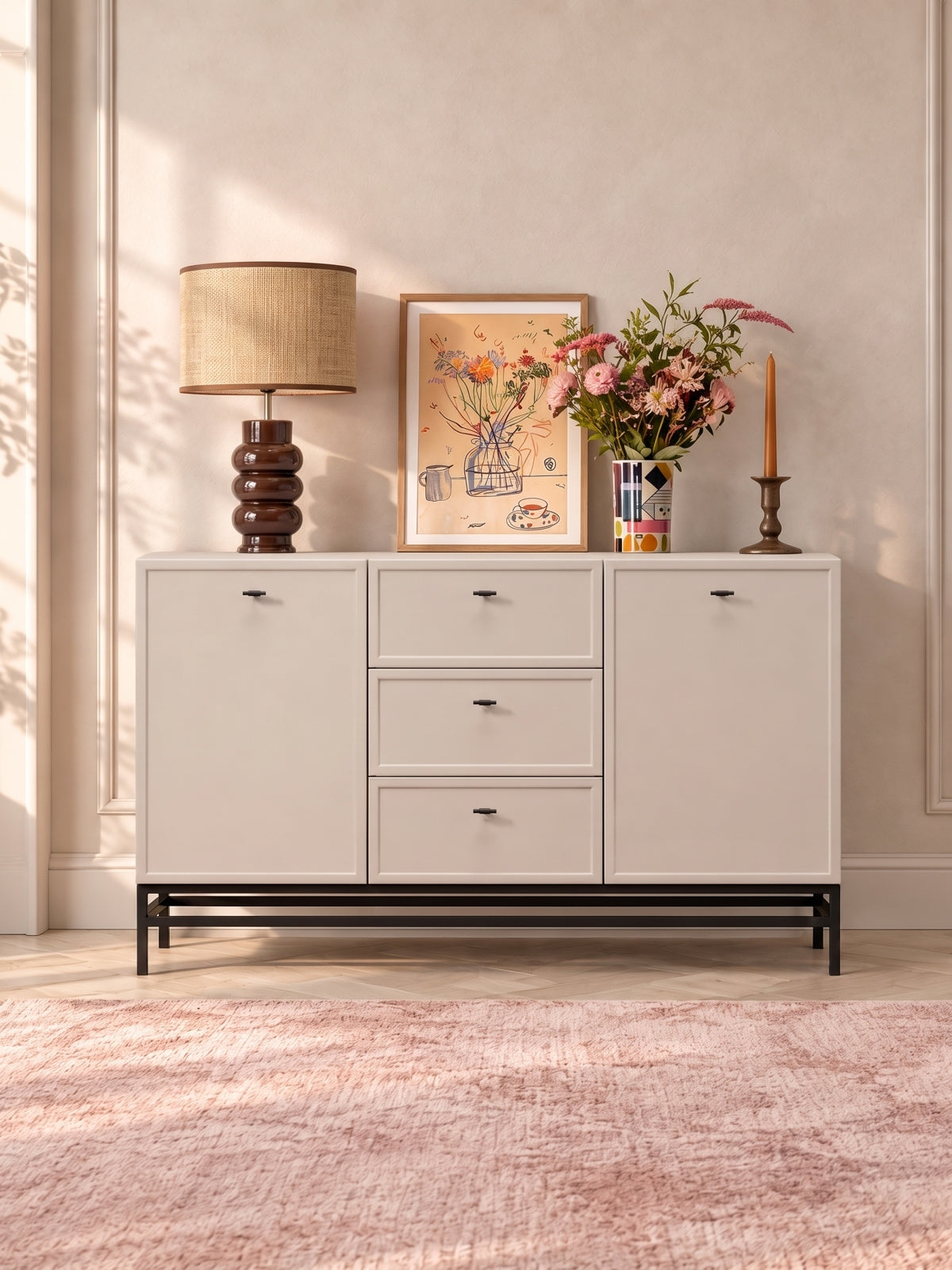 Comoda Lorini 150 cm cu sertare - cașmir / negru Mânere T-bar / stelaz