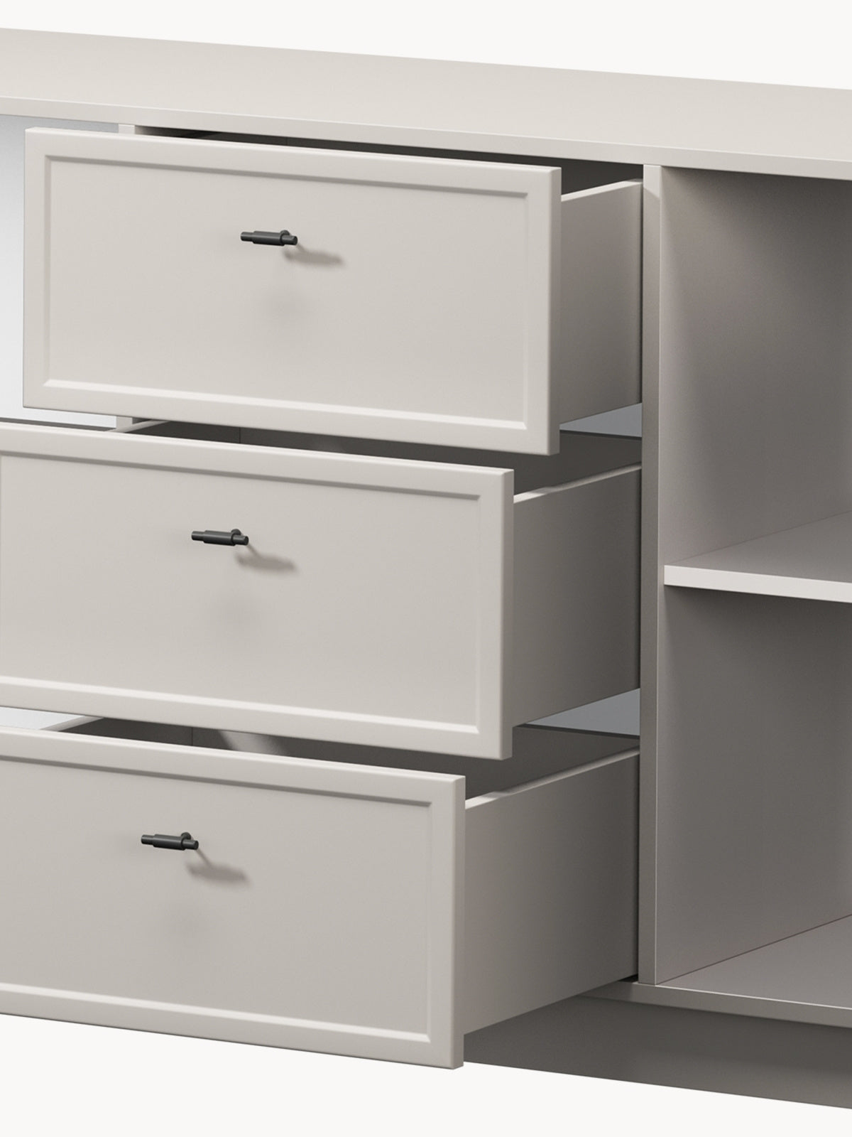 Comoda Lorini 150 cm cu sertare - cașmir / negru Mânere T-bar