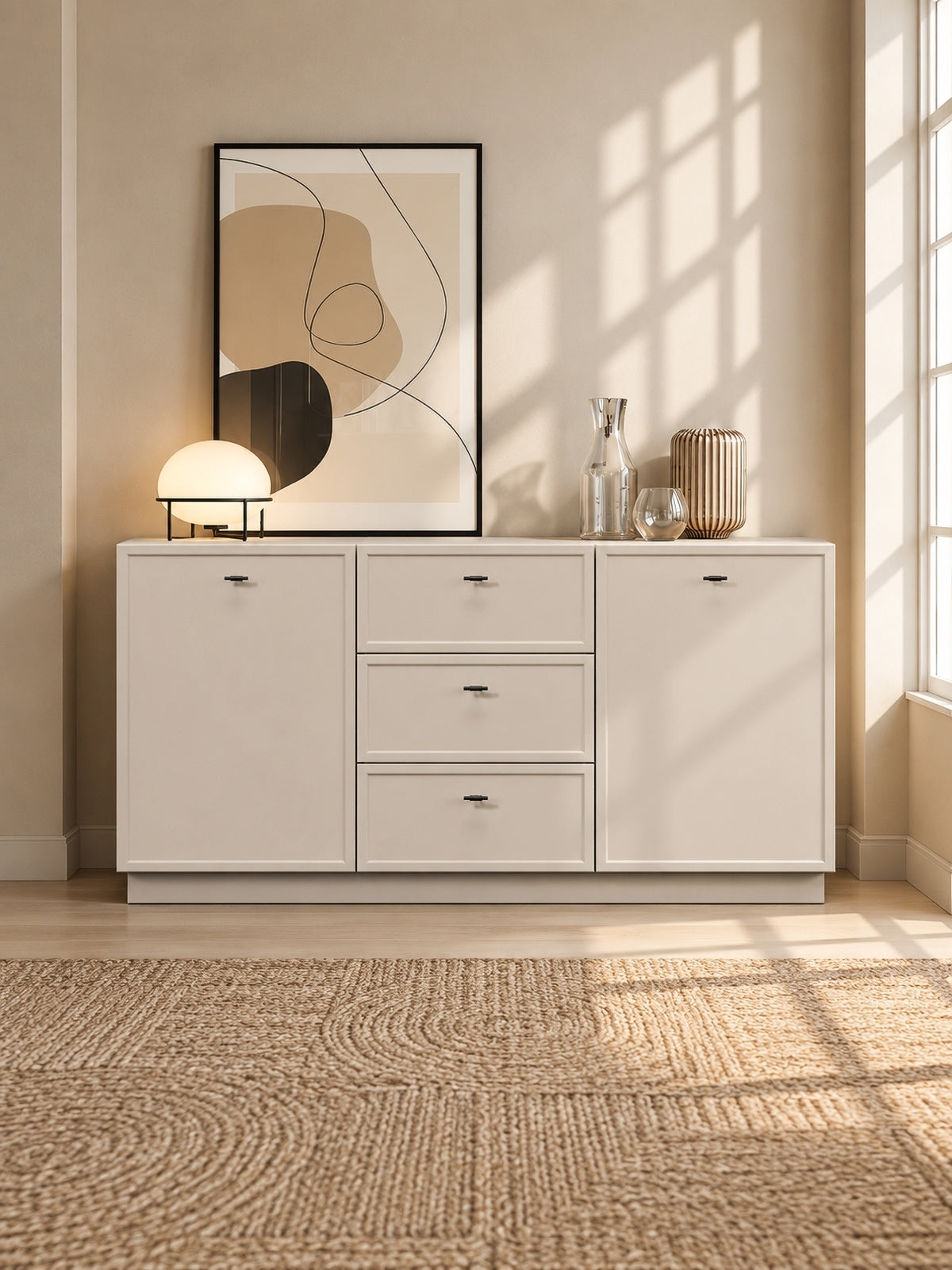 Comoda Lorini 150 cm cu sertare - cașmir / negru Mânere T-bar