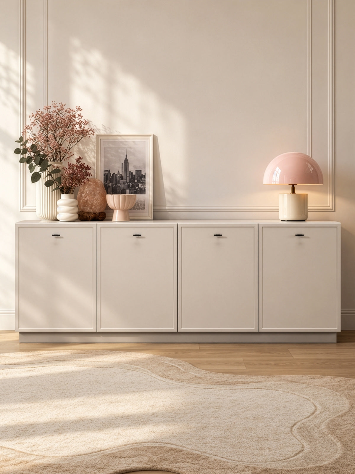 Comoda Lorini 200 cm cu patru uși - cașmir / negru Mânere T-bar