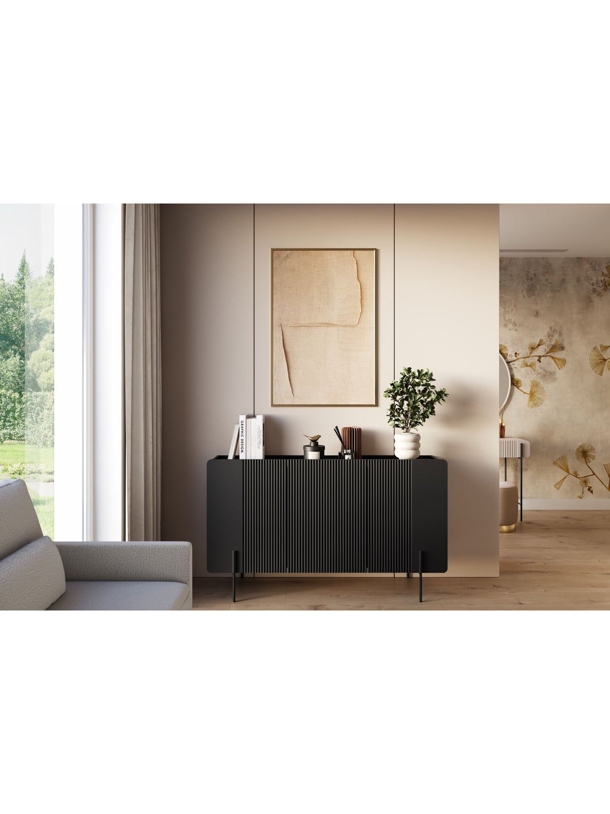 Comoda Malmi 150 cm - negru mat / negru nozki