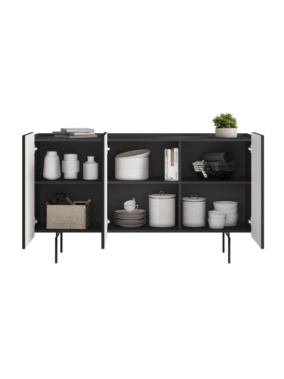 Comoda Malmi 150 cm - negru mat / negru nozki