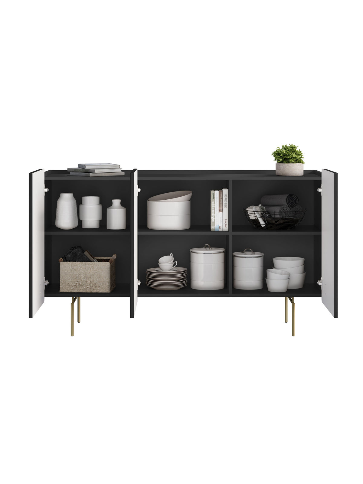 Comoda Malmi 150 cm - negru mat / picioare aurii