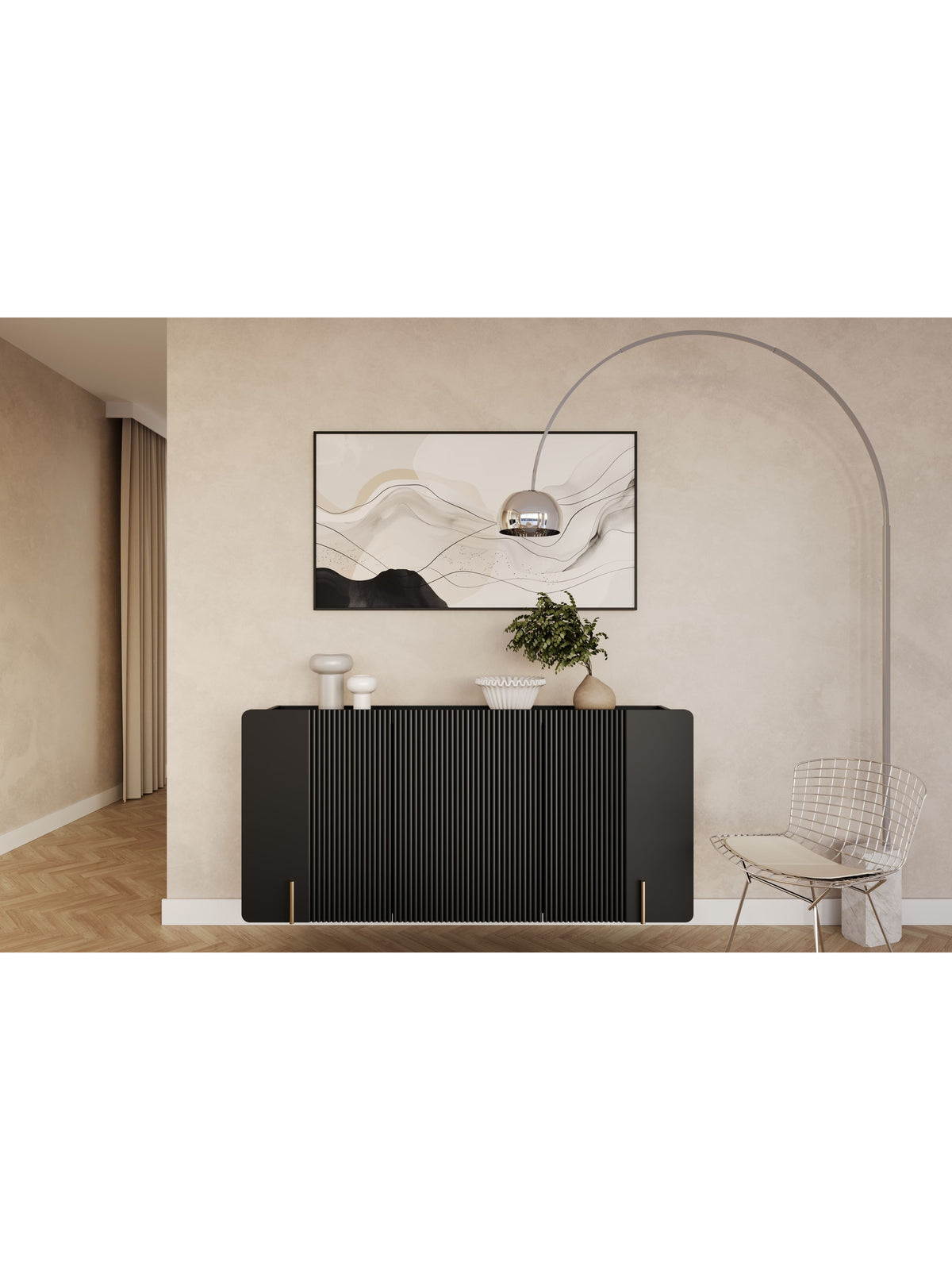 Comoda Malmi 150 cm suspendată - negru mat / auriu