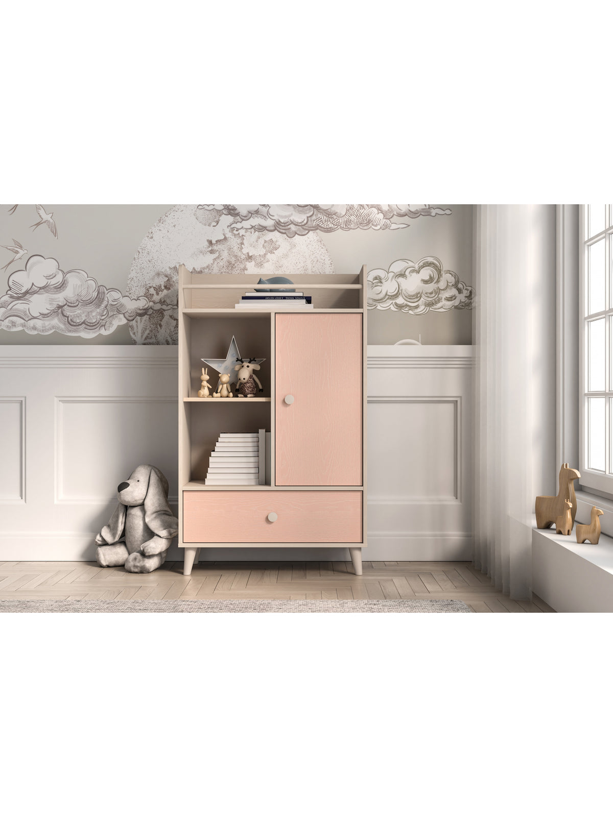 Comodă pentru copii Marla 80 cm front roz millenial pink corp nisip deșert