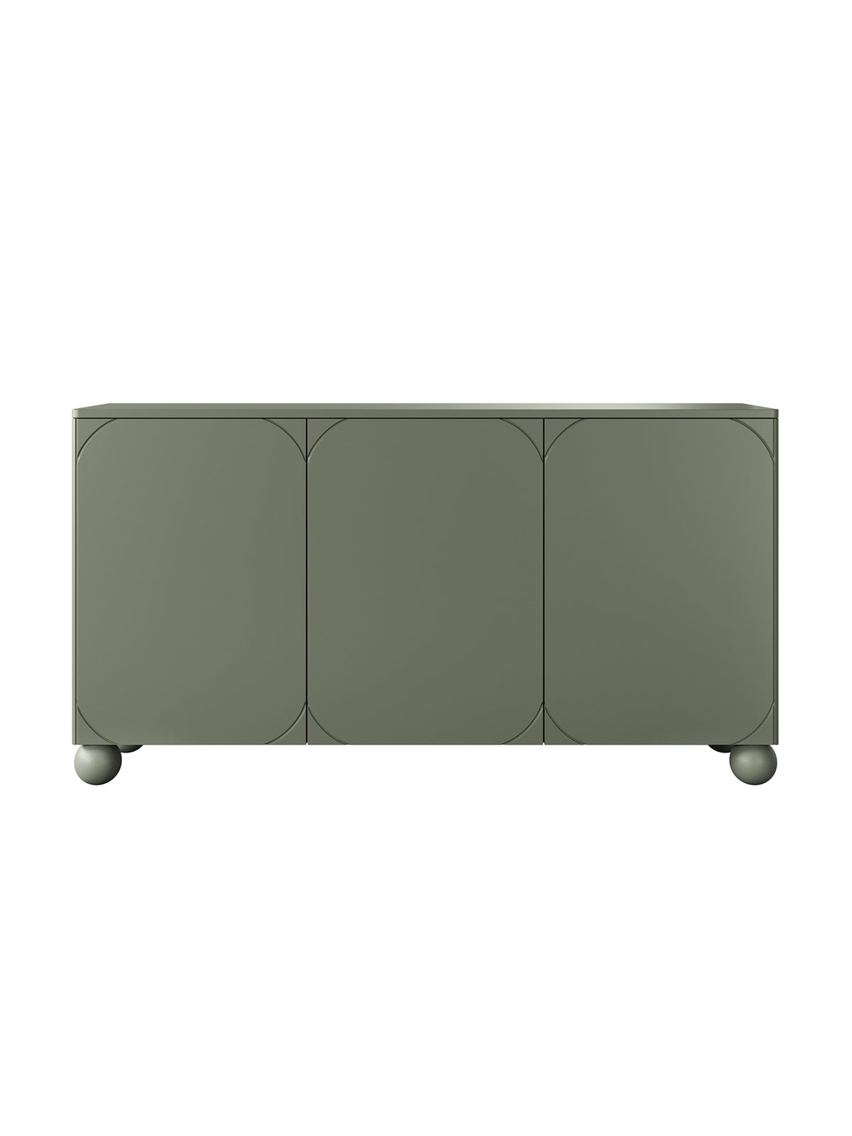Comodă Sonatia II 150 cm trei uşi culoare măslinie cu front neted şi picioare sferice