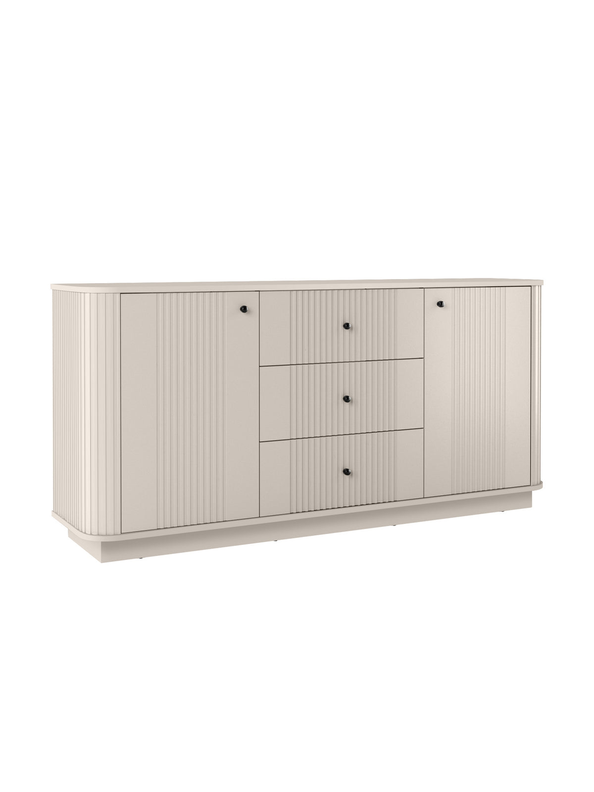 Comodă Vesper 160 cm casmir cu fronturi rigate și mânere negre, vedere frontală