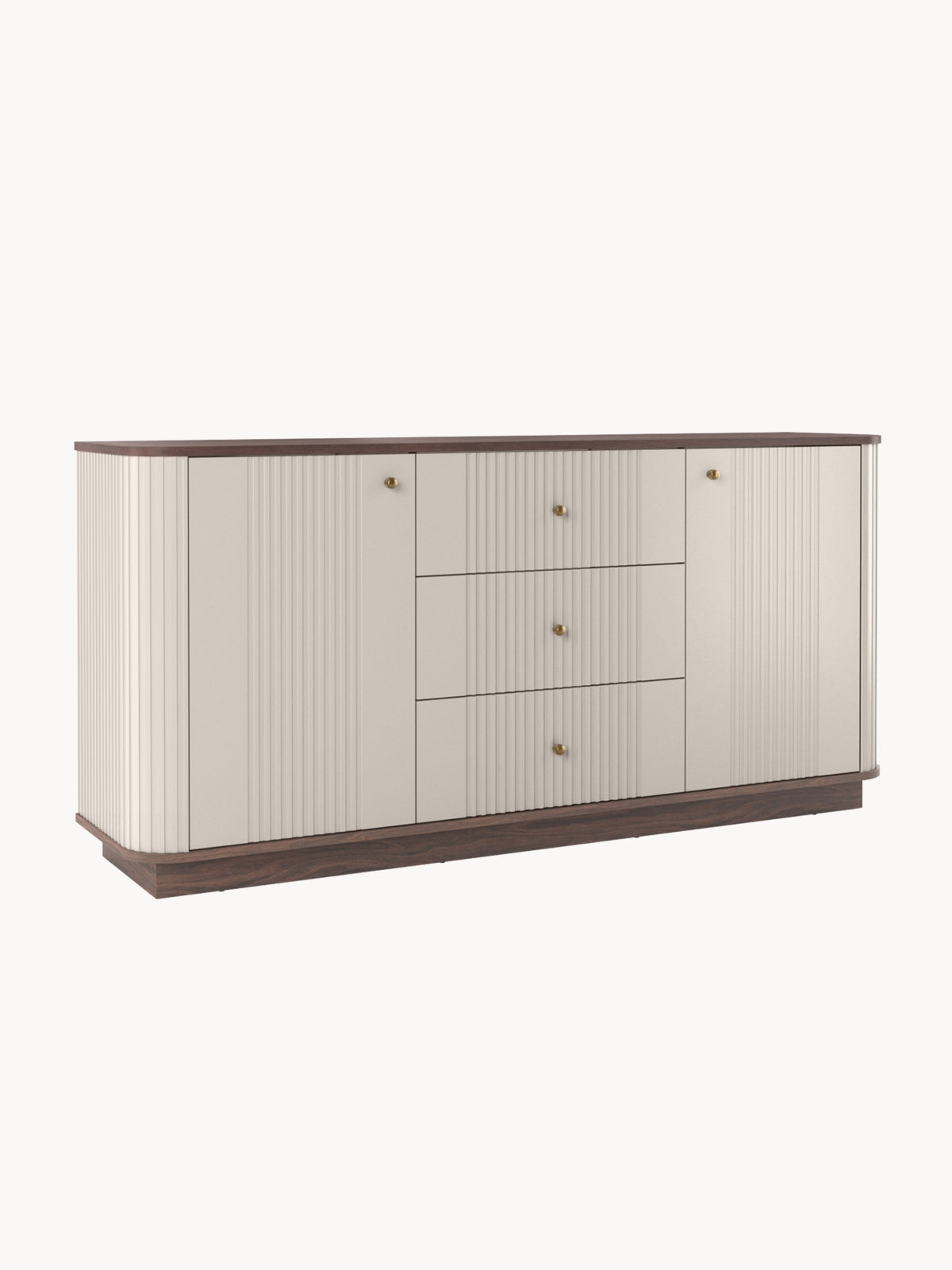 Comoda Vesper 160 cm cu sertare na cokole - cașmir / nuc / zlote Mânere