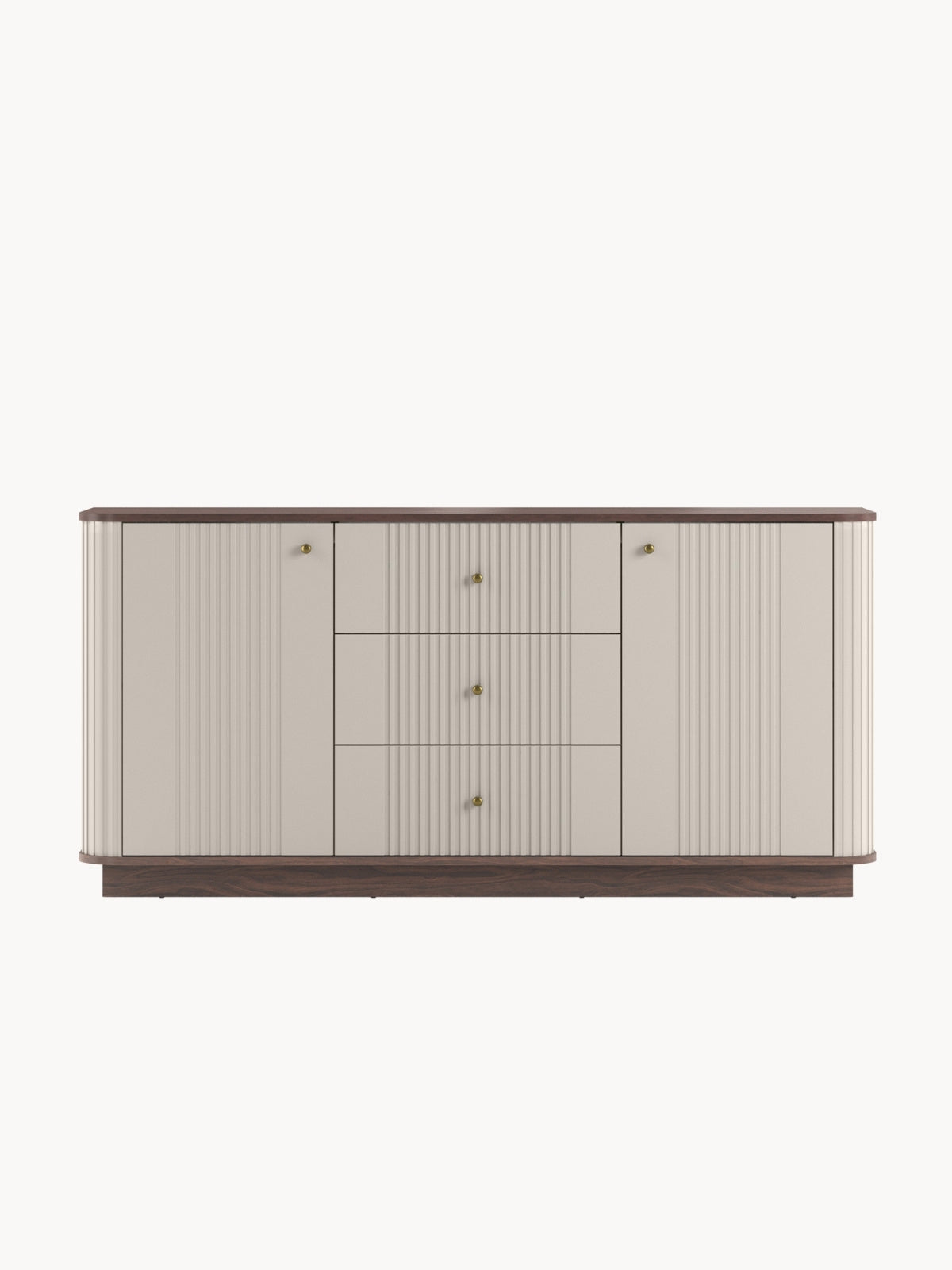 Comoda Vesper 160 cm cu sertare na cokole - cașmir / nuc / zlote Mânere