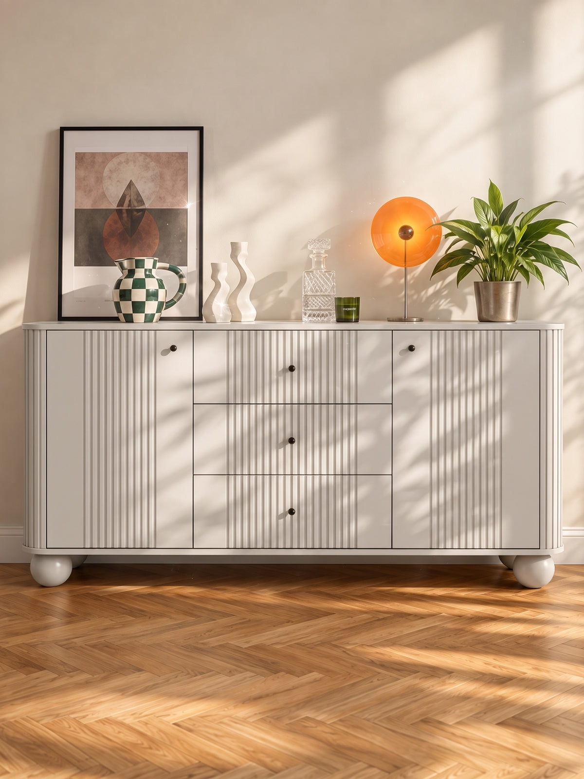 Comoda Vesper 160 cm cu sertare na kulach - cașmir / negru Mânere / Picioare kule