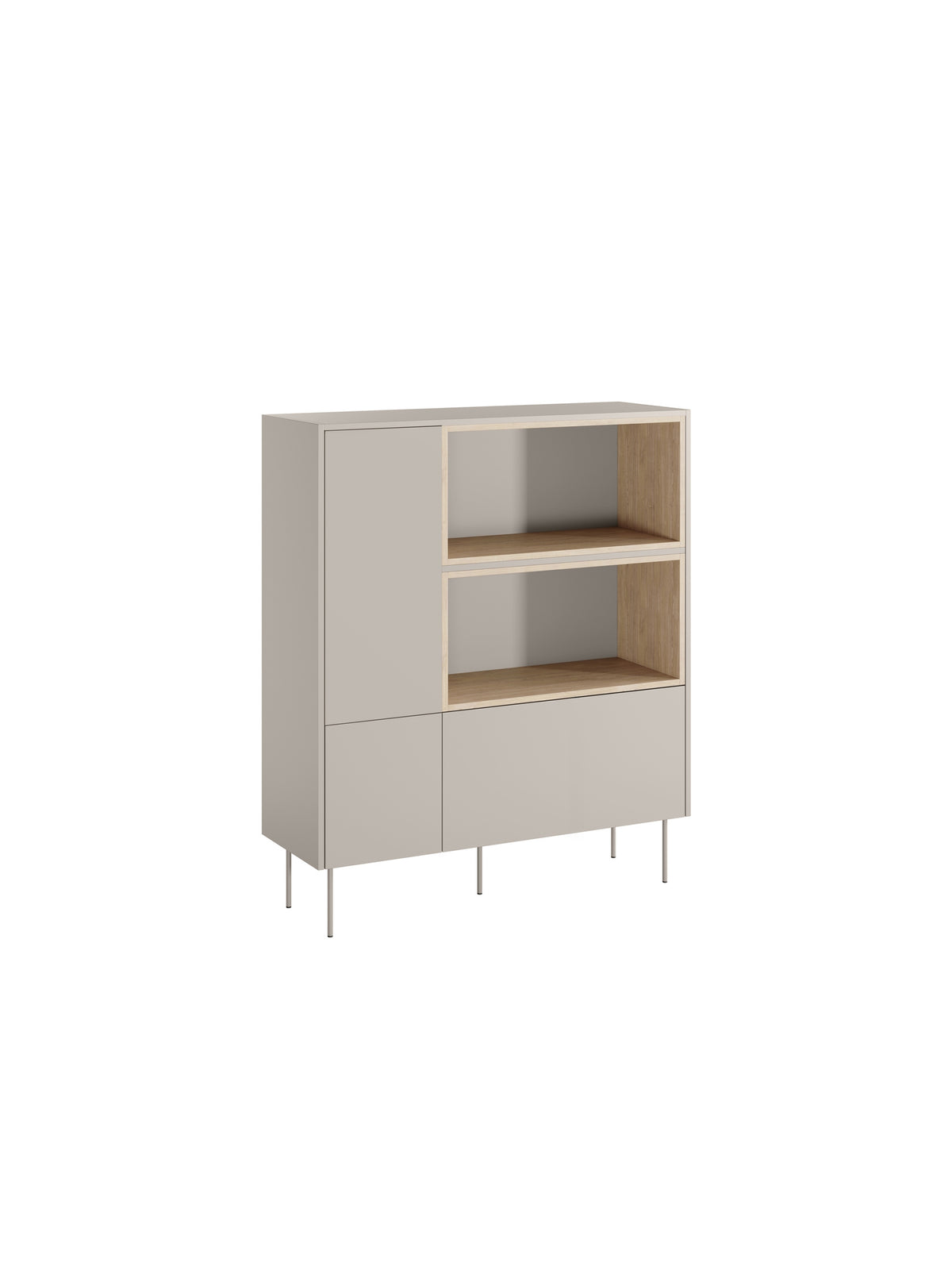 Comodă înaltă Desin 120 cm culoare cashmere cu sertar și rafturi deschise