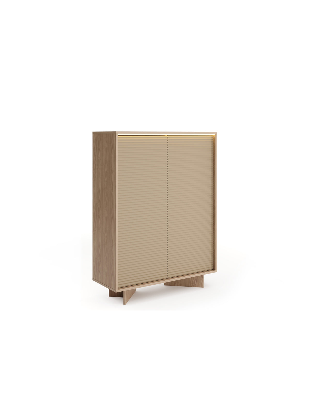 Comodă înaltă Erini 104 cm cu 2 uși cappuccino și corp bolivar natural