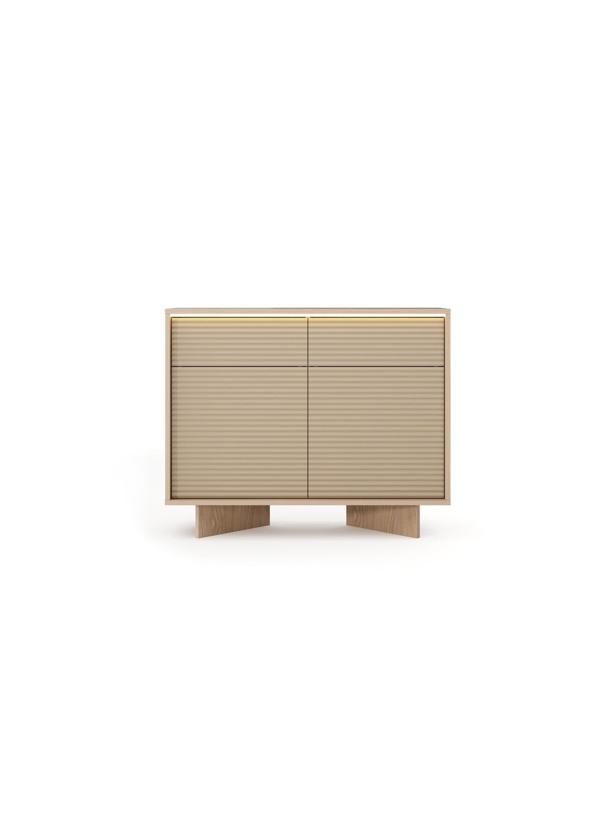 Comodă Erini 104 cm cu 2 sertare, culoare bolivar natural și cappuccino, cu front canelat
