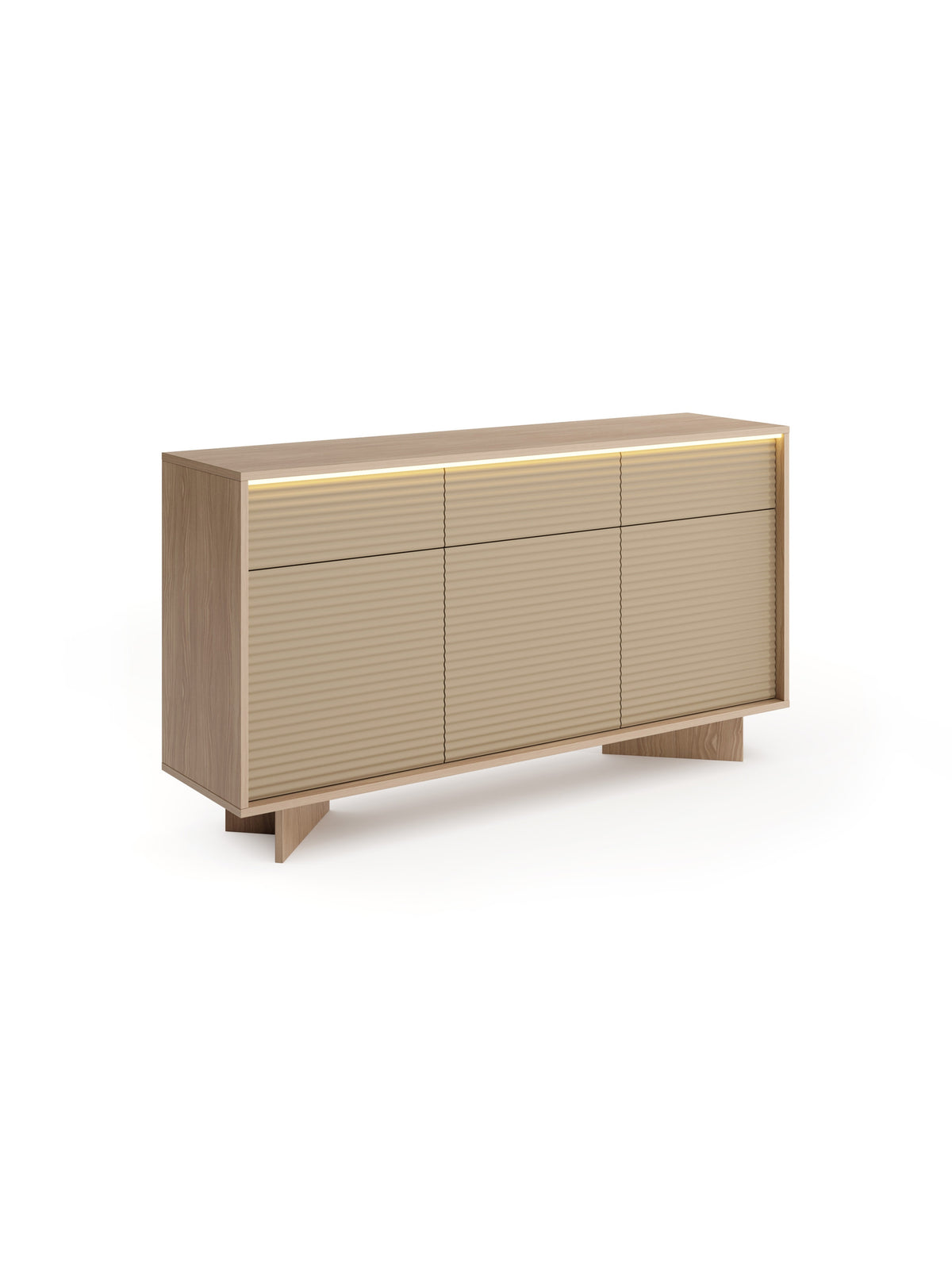Comodă cu sertare Erini 154 cm, corp bolivar natural, față cappuccino, front canelat