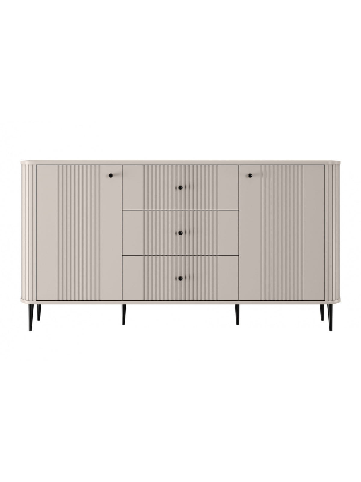 Comodă Vesper 160 cm casmir cu fronturi striate și picioare negre