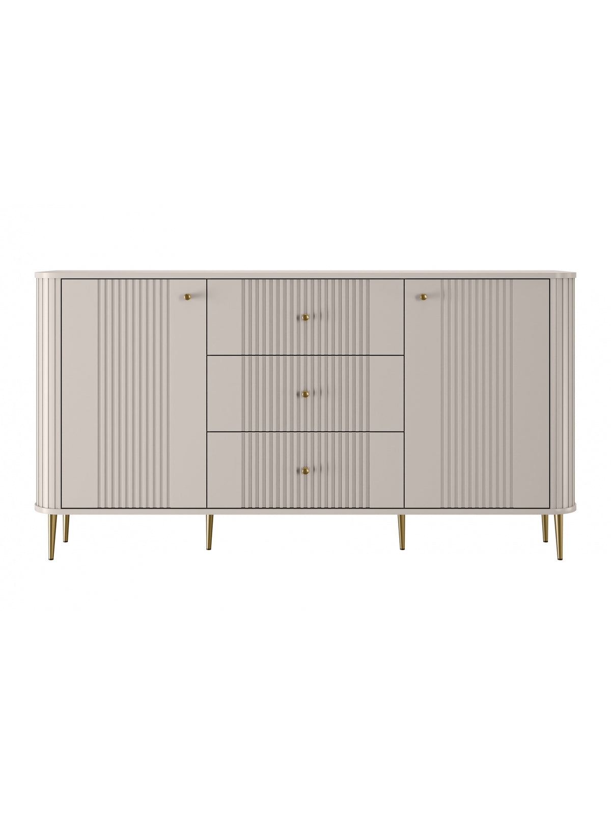 Comodă Vesper 160 cm casmir cu fronturi canelate și picioare aurii