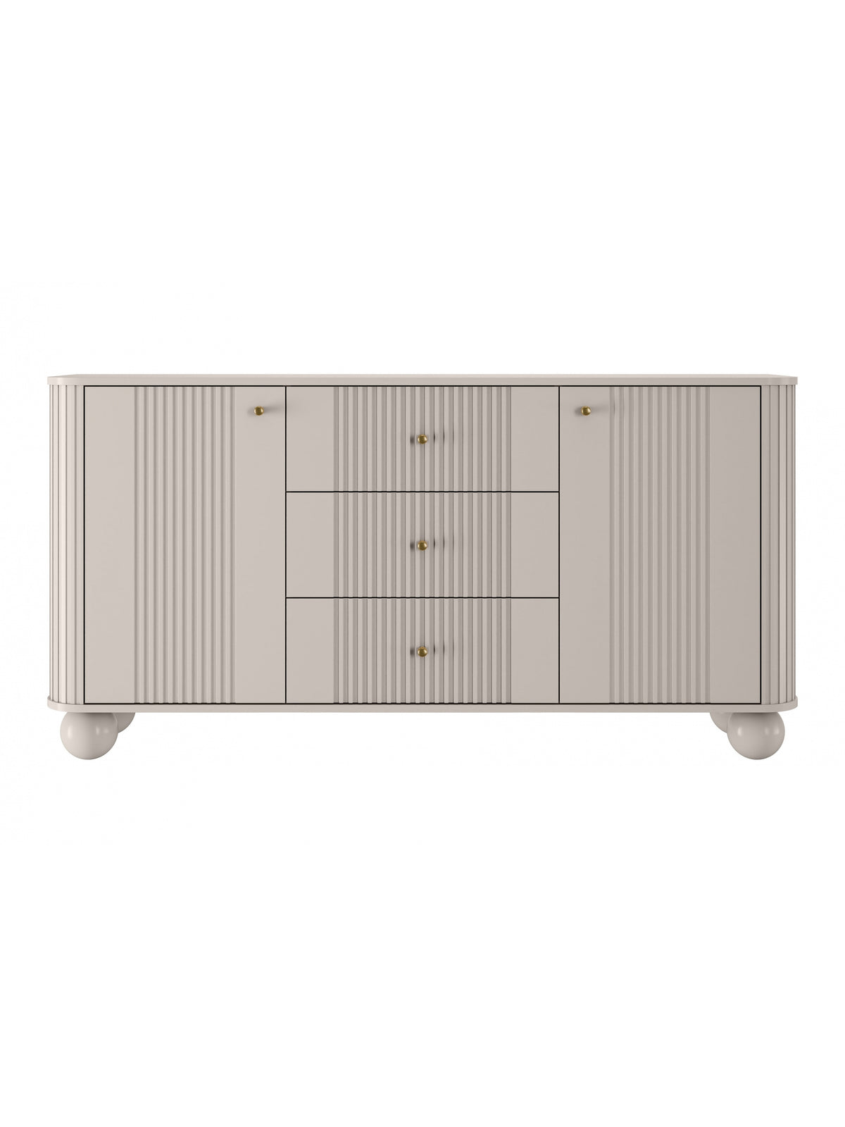 Comodă Vesper 160 cm casmir cu trei sertare și mânere aurii