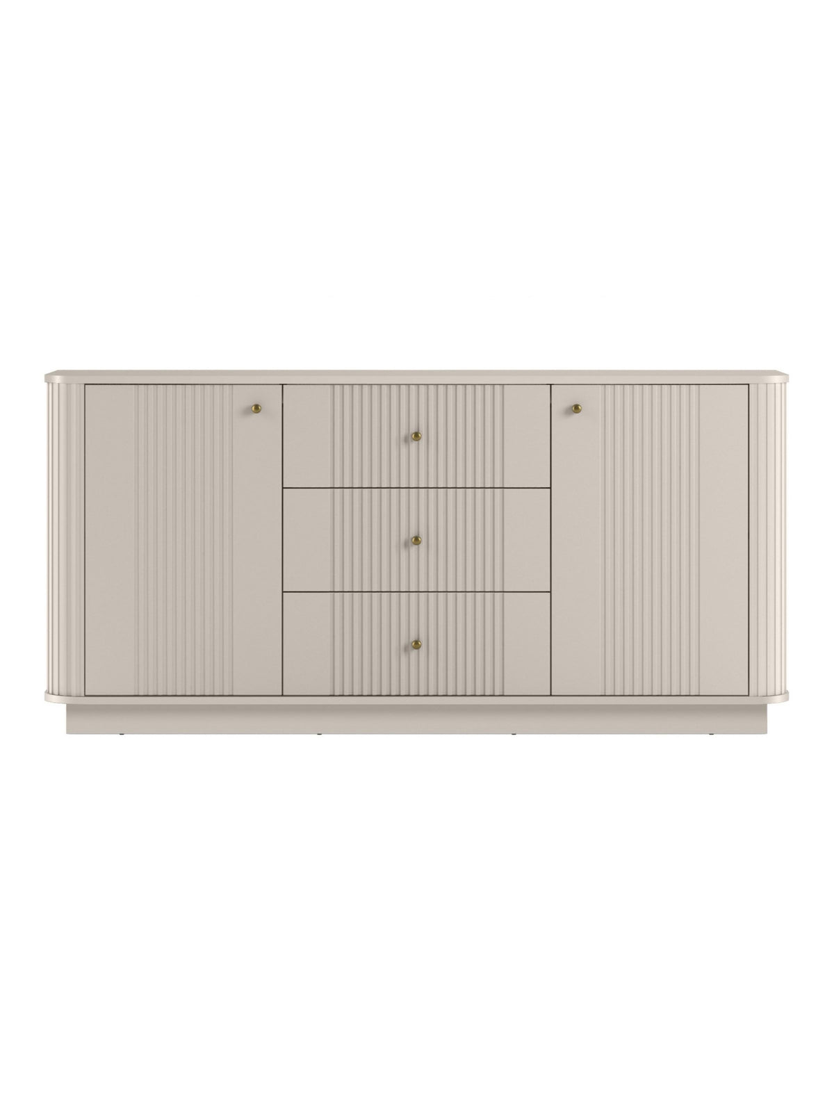 Comodă Vesper 160 cm casmir cu fronturi canalate și mânere aurii
