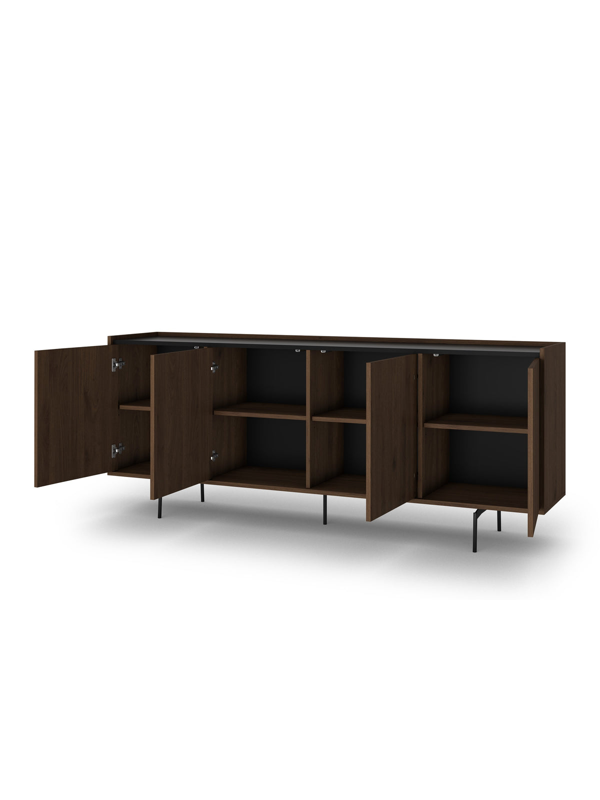 Comoda Zenar 200 cm cu patru uși - nuc elegant / negru