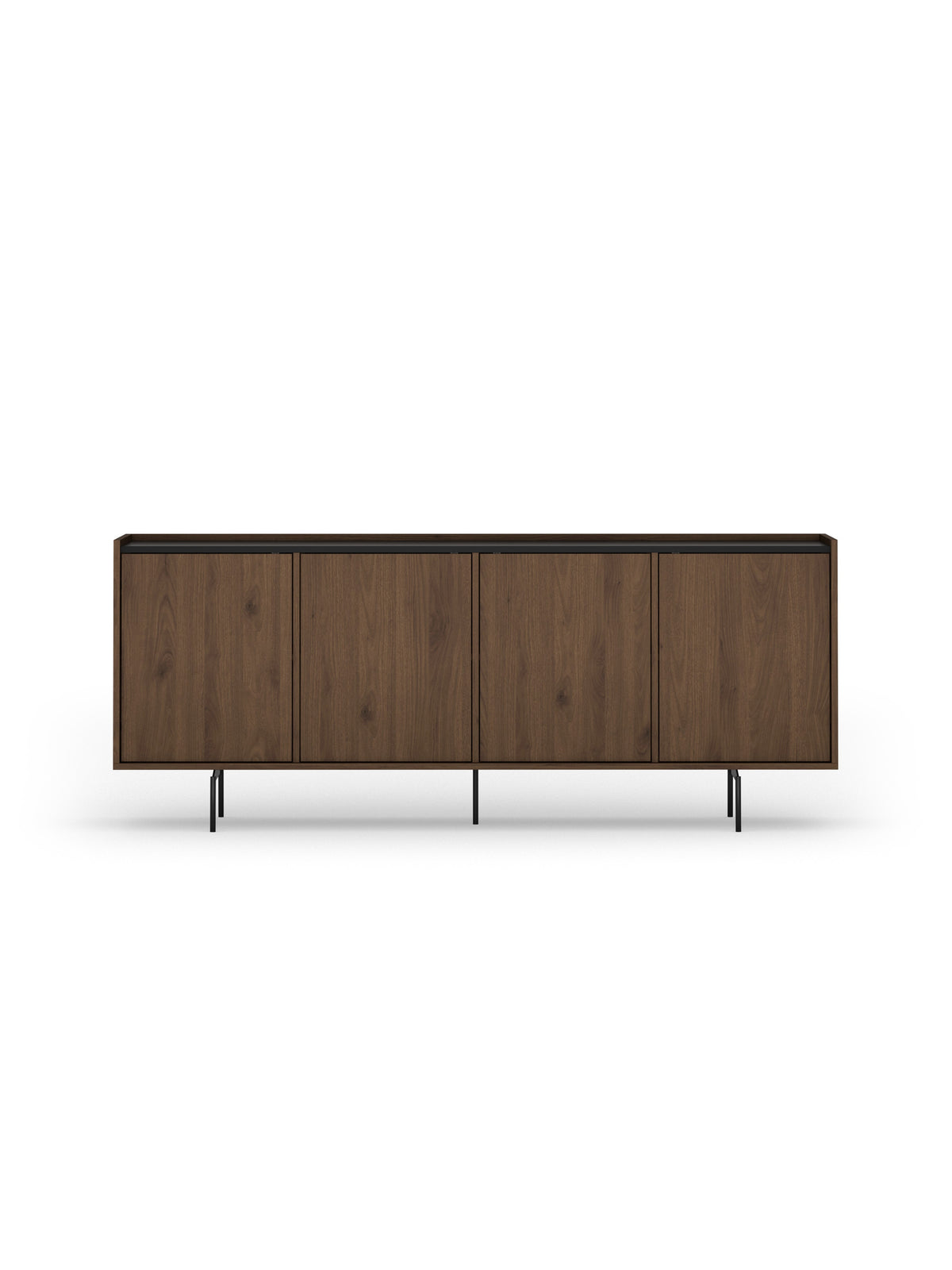 Comodă Zenar 200 cm cu patru uși orzech elegant cu blat negru și picioare metalice