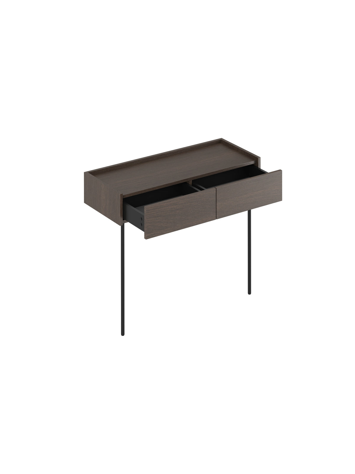 Consolă Dunari 100 cm stejar dunin cu două sertare și picioare metalice negre, vedere frontală
