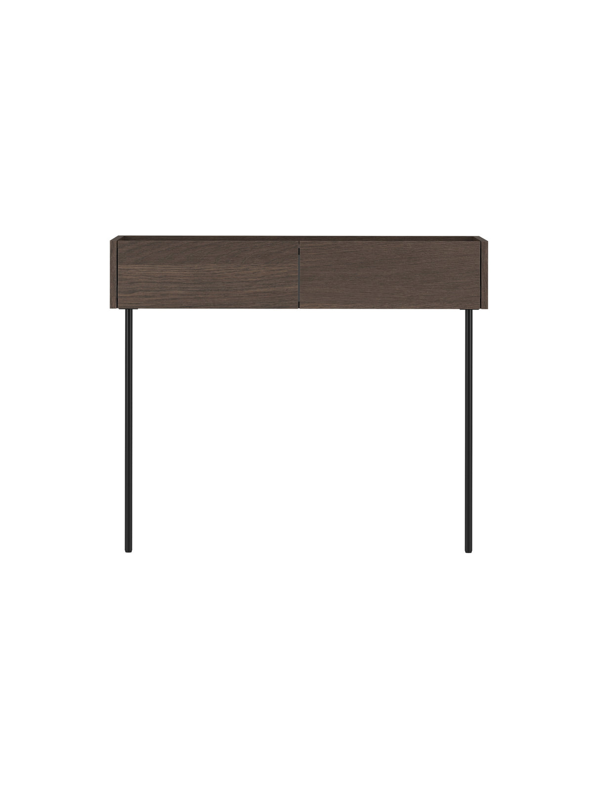 Consola Dunari 100 cm cu două sertare, stejar dunin închis și picioare metalice negre