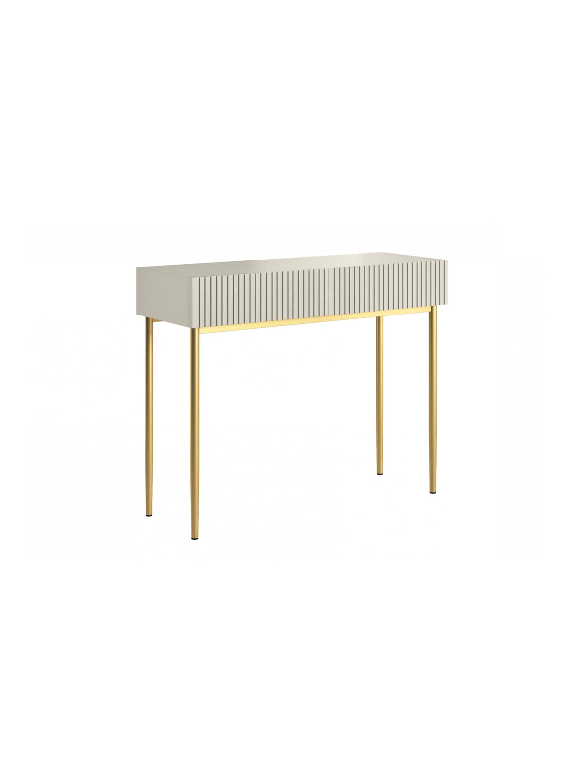 Consolă Nicole 100 cm culoare cashmere mat, cu două sertare canelate și picioare aurii