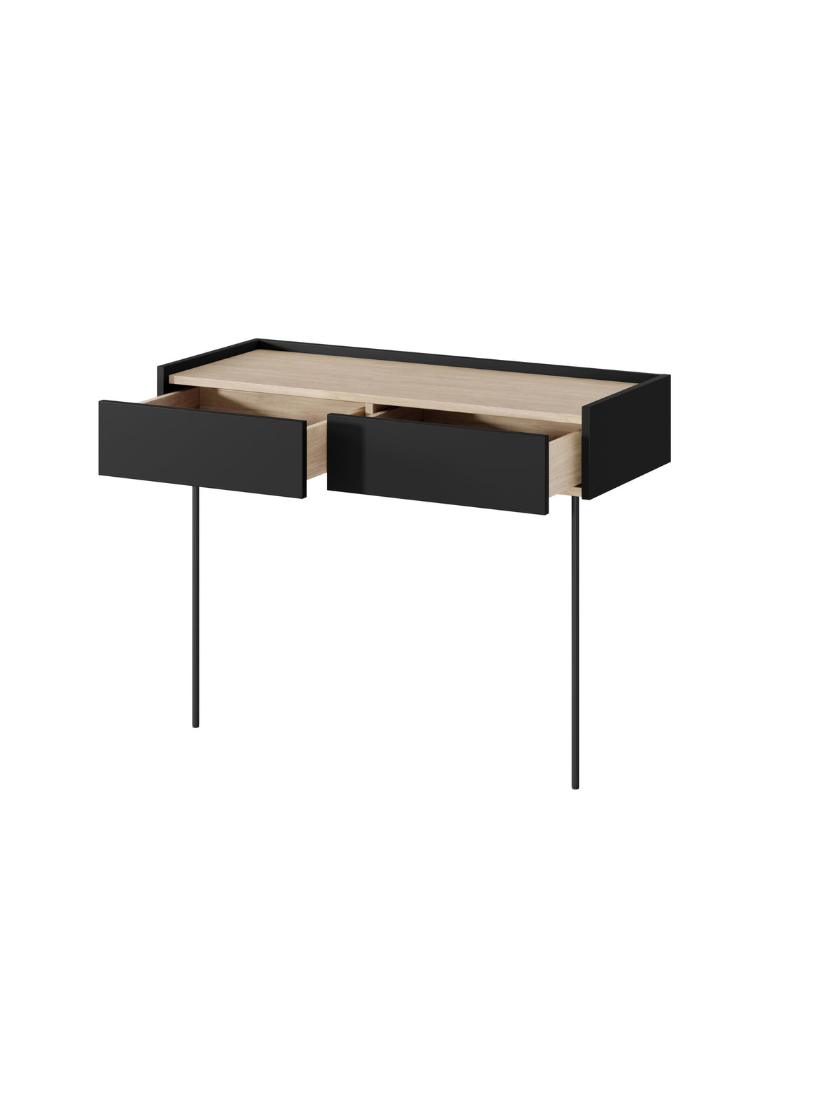 Toaletă Desin 100 cm negru mat cu două sertare și picioare metalice vedere frontală