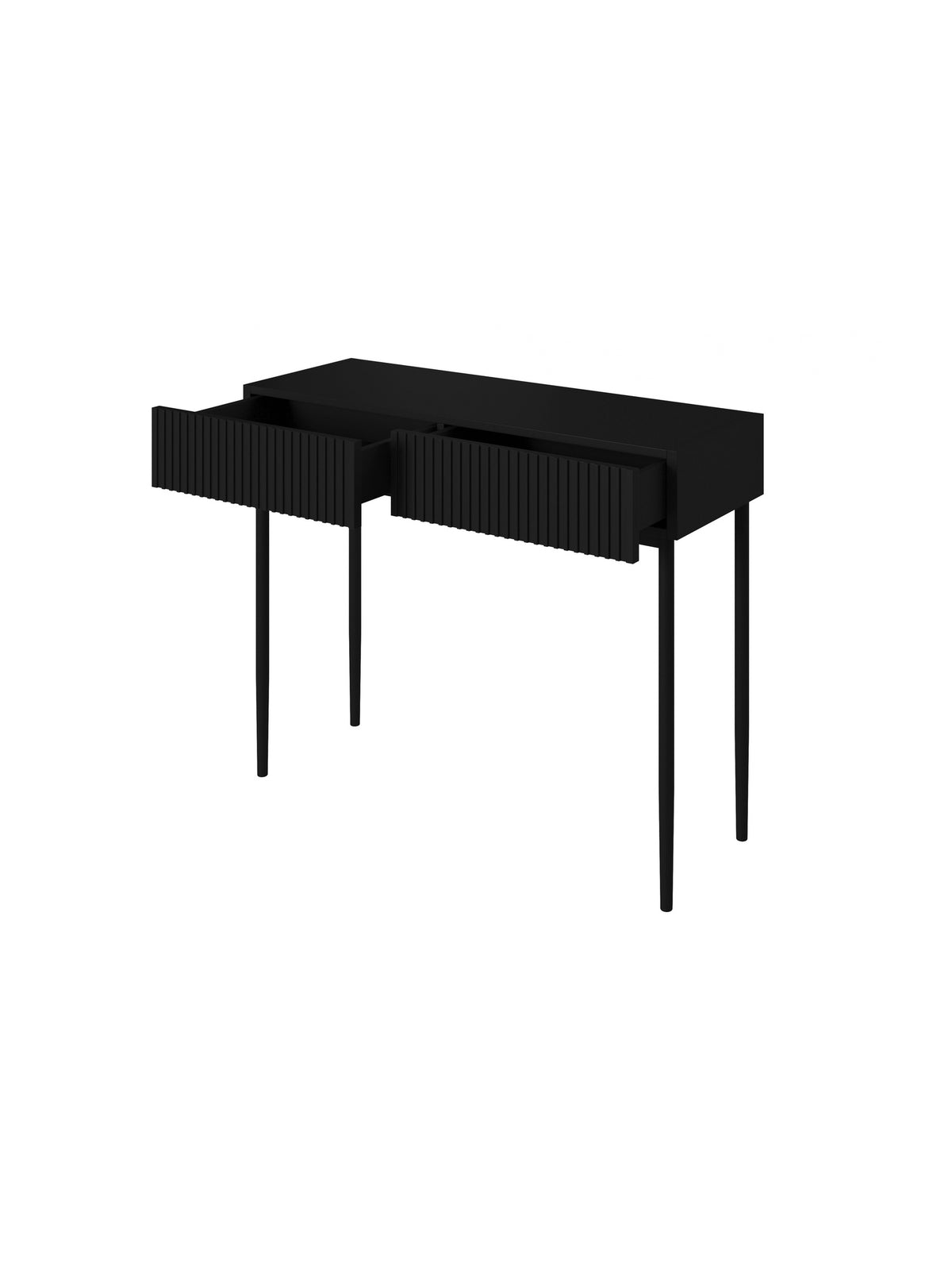 Masă de toaletă Nicole 100 cm negru mat cu fronturi striate și picioare negre