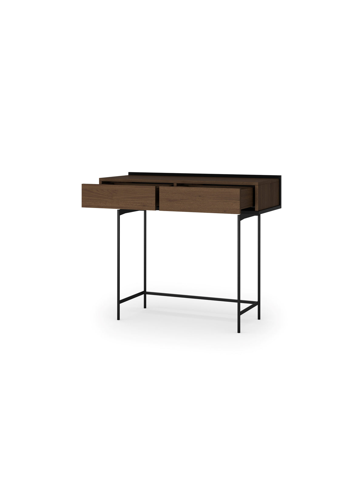 Consolă Zenar 100 cm cu sertare, culoare orzech elegant și picioare metalice negre