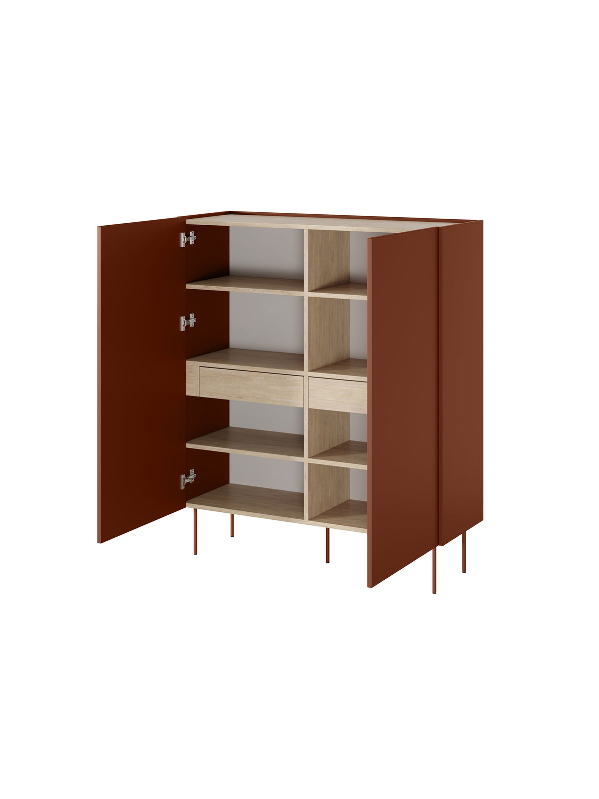 dulap Desin z ukrytymi sertare cu picioare metalice 120 cm - ceramic red / stejar nagano