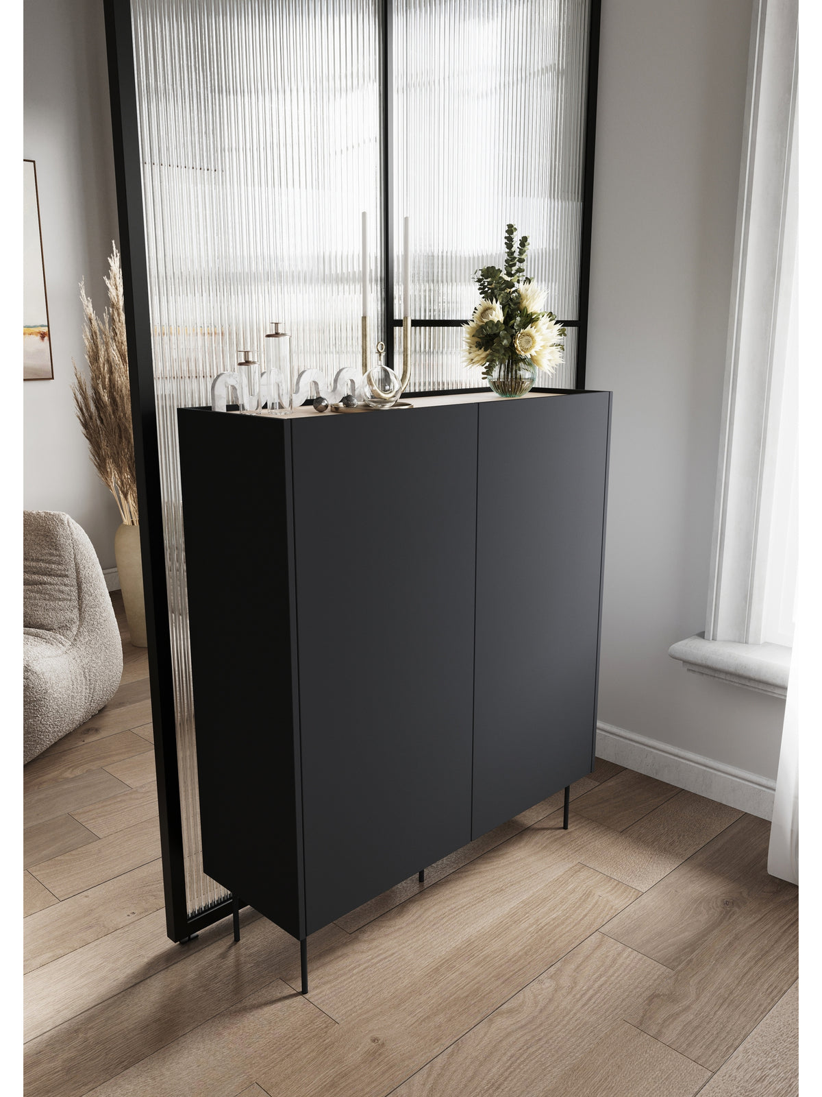 dulap Desin z ukrytymi sertare cu picioare metalice 120 cm - negru mat / stejar nagano