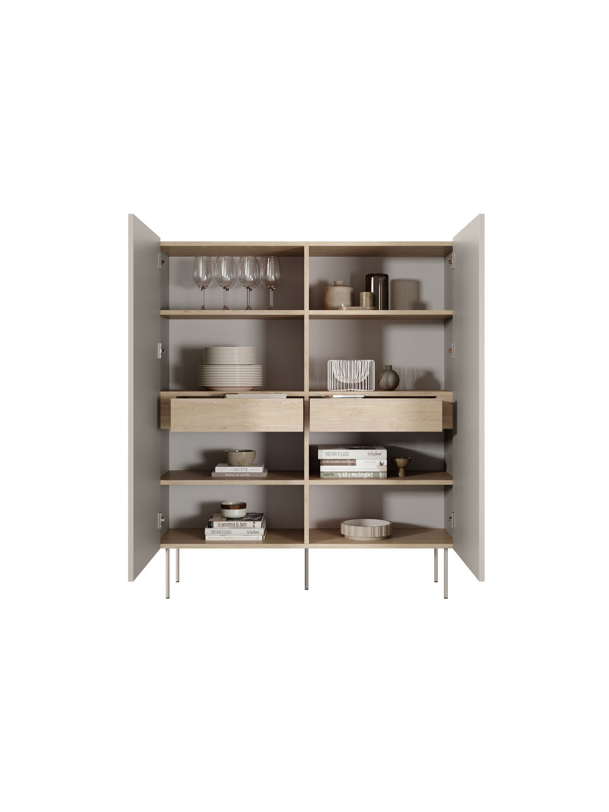dulap Desin z ukrytymi sertare cu picioare metalice 120 cm - cașmir / stejar nagano