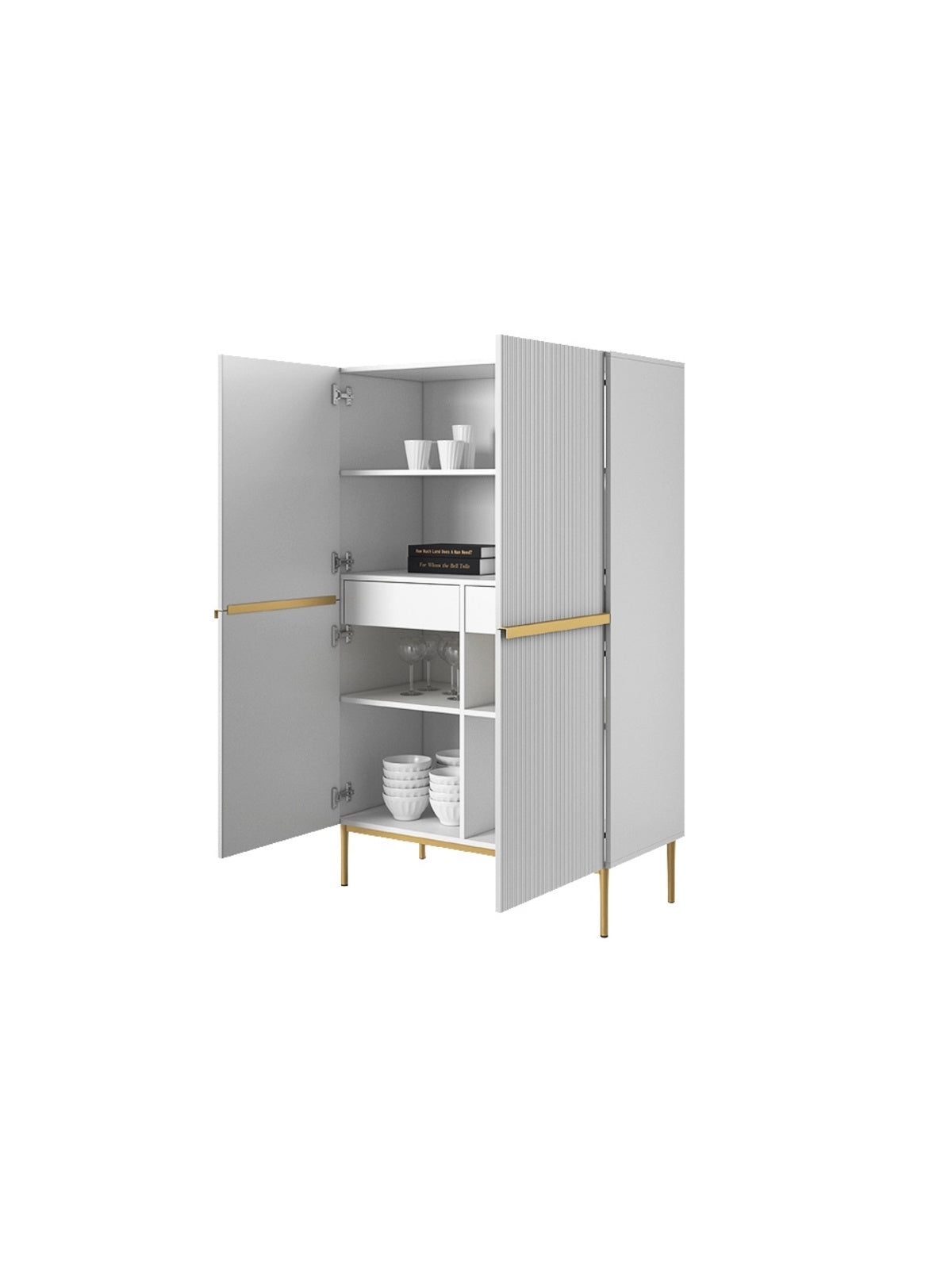 dulap Nicole z metalowymi uchwytami i nogami 100 cm - bialy mat / zlote nozki
