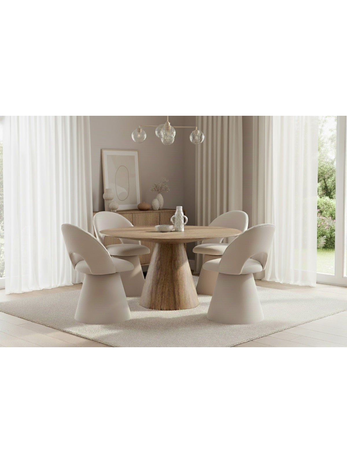 Scaun tapițat rotativ Aveliro Spin crem, stil modern organic