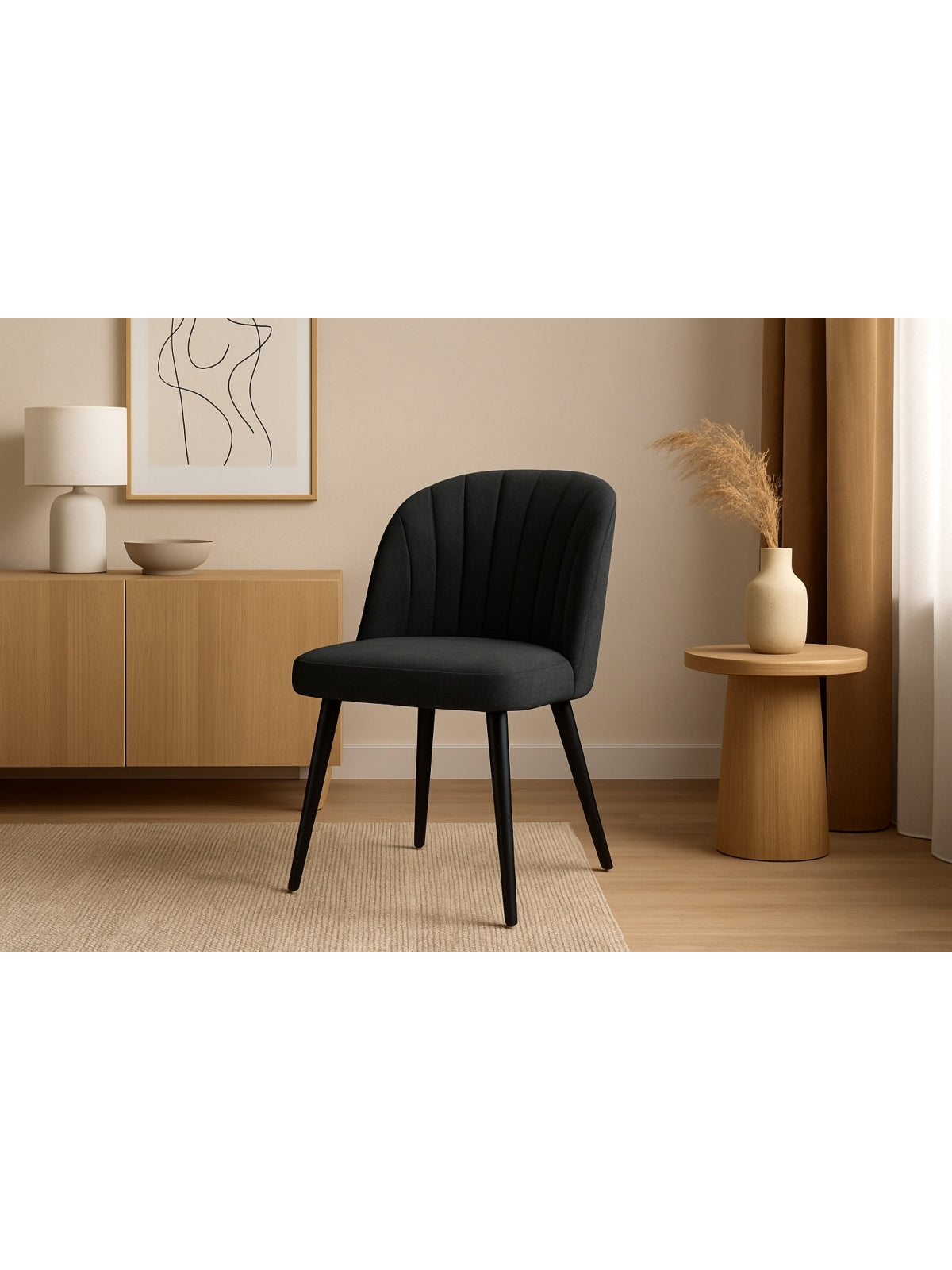 Scaun tapițat Azarro 2 material negru Wind 99 cu picioare negre, vedere frontală