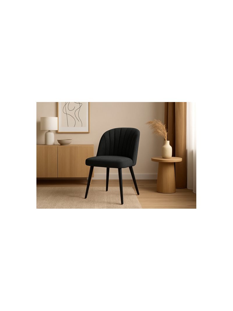 Scaun tapițat Azarro 2 material negru Wind 99 cu picioare negre, vedere frontală