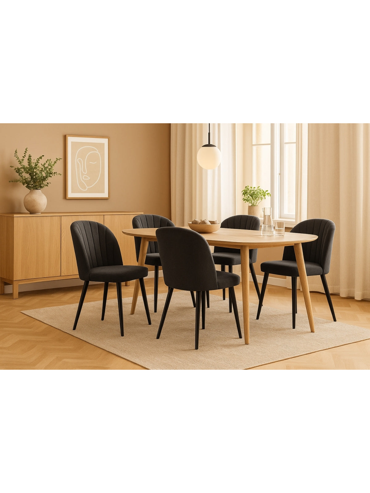 Krzesło tapicerowane Azarro 2 czarny szenil Wind 99 na czarnych drewnianych nogach w aranżacji jadalni