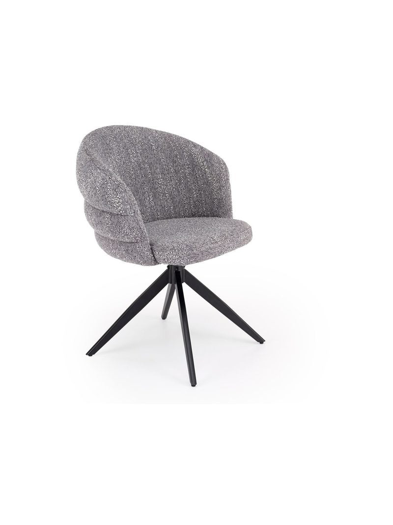 Scaun tapiţat Lumero rotativ gri cu picioare metalice negre, design modern