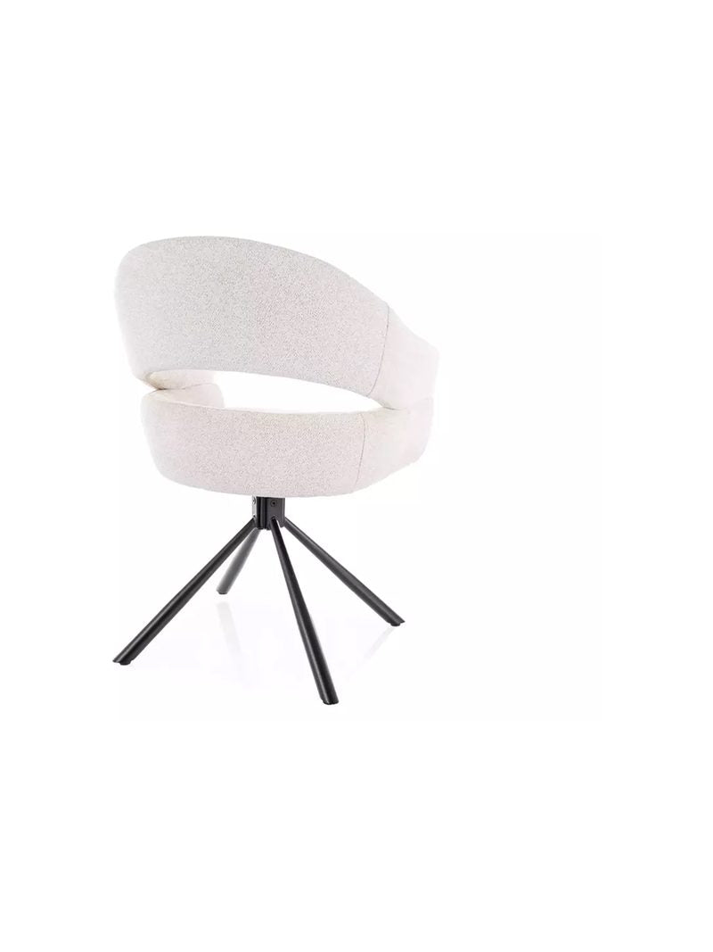Scaun tapitat rotativ Movelix bej boucle Raven 22 cu picioare metalice negre, vedere frontală