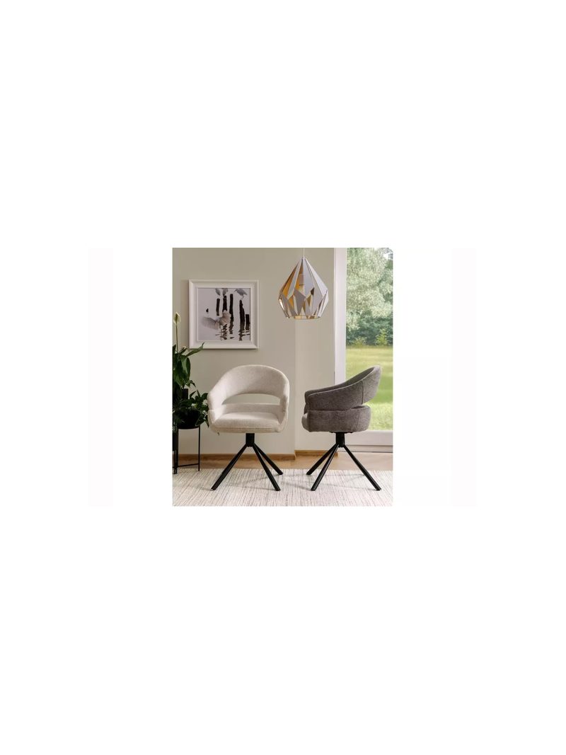 Scaun rotativ tapitat Movelix bej boucle Raven 22, picioare metalice negre, vedere din lateral