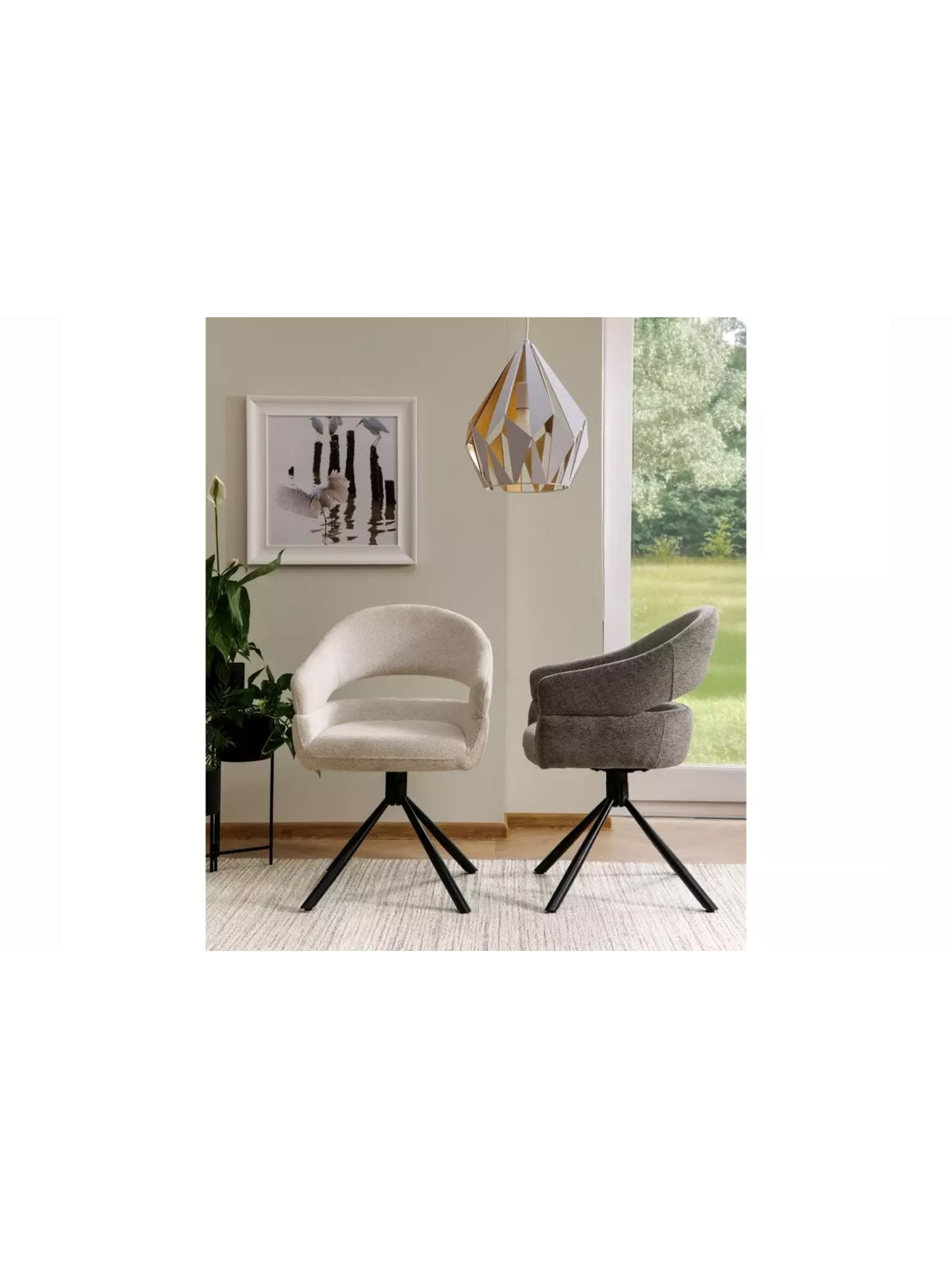 Scaun rotativ tapitat Movelix bej boucle Raven 22, picioare metalice negre, vedere din lateral