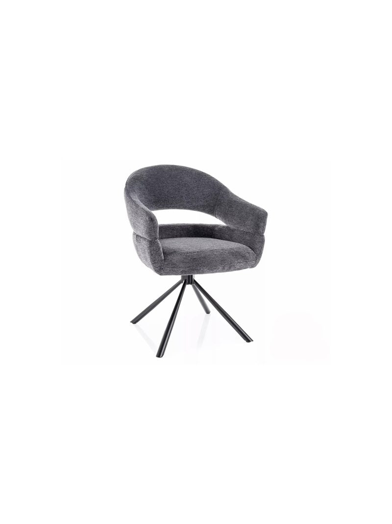 Scaun rotativ tapițat Movelix cu stofă boucle Raven 18 gri închis și picioare metalice negre