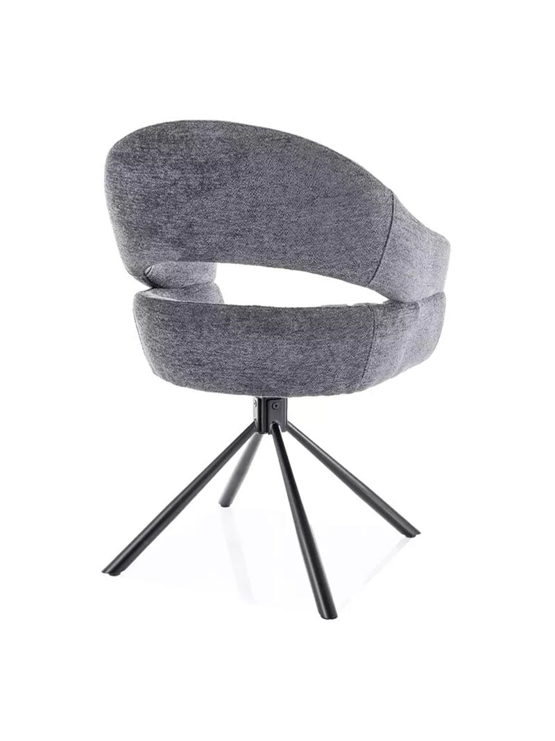 Scaun tapitat rotativ Movelix boucle Raven 18 gri închis cu bază metalică neagră