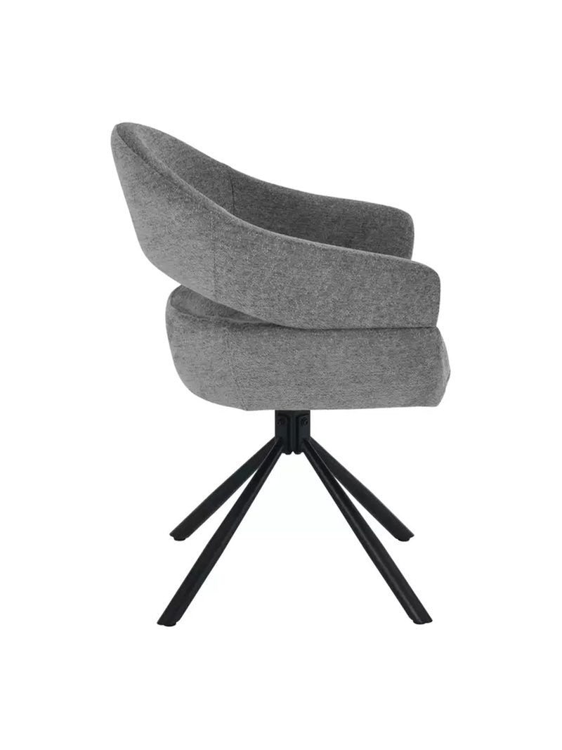 Scaun tapițat rotativ Movelix boucle Raven 18 gri închis picioare negre profil lateral