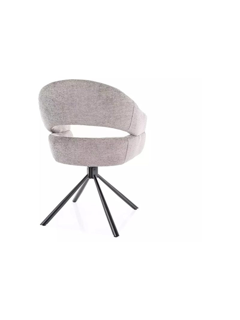 Scaun tapitat Movelix rotativ cu stofă boucle gri Raven 07 și picioare metalice negre