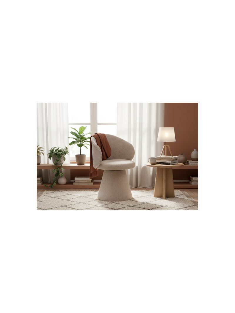 Scaun tapițat Orevi cu bazin bej bouclé Catch Me 02 într-un decor modern